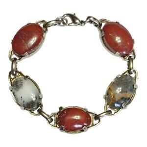Dendritic Opal and Red Jasper Cabochon Bracelet